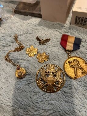 Vintage Gold-Tone Military & Scout Pin Collection